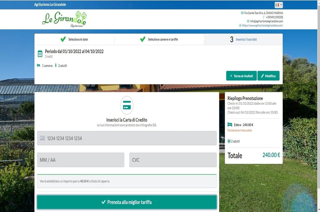 Inserisci i tuoi dati per pagare tramite carta di credito