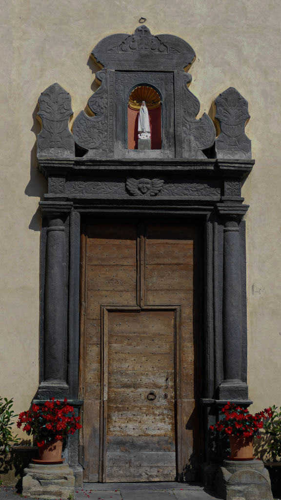 Detail of the church dedicated to the Nativity of the Virgin in Andagna