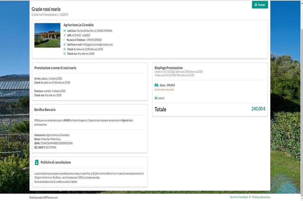 La schermata con i dati per pagare tramite bonifico bancario