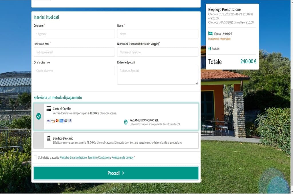 Scegli il metodo di pagamento per prenotare l’appartamento presso l’Agriturismo Le Girandole