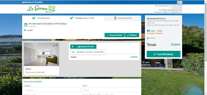 Schermata che consente di selezionare il late check-out